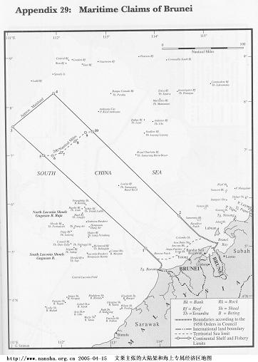 文莱主张的大陆架和海上专属经济区地图 Brunei Claimed Maritime Boundaries