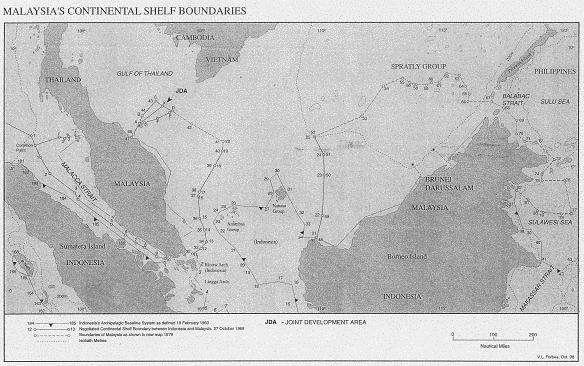 马来西亚－声称拥有的大陆架边界地图 Malaysia Clained Continental Shelf Boundaries
