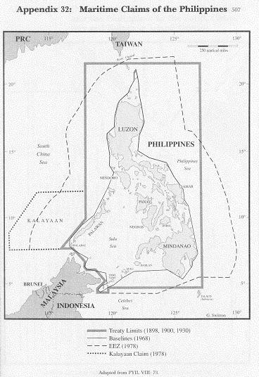 菲律宾领土界限和其单方面声称的专属经济区及所谓“卡拉延”声索范围，菲律宾对我国南沙群岛和南海海域的主权要求区域 Philippine Claimed 
Exclusive Economic Zone and Socalled 